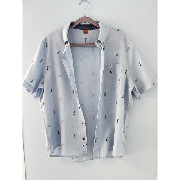 Tailor Vintage Other - Tailor Vintage Men's Hawaiian Hula Dancer Print 100% Linen Button Down Shirt L